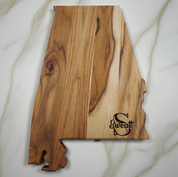 Alabama state-shaped Teak Charcuterie or Cutting Board, Serving Tray, personalized - Image 6