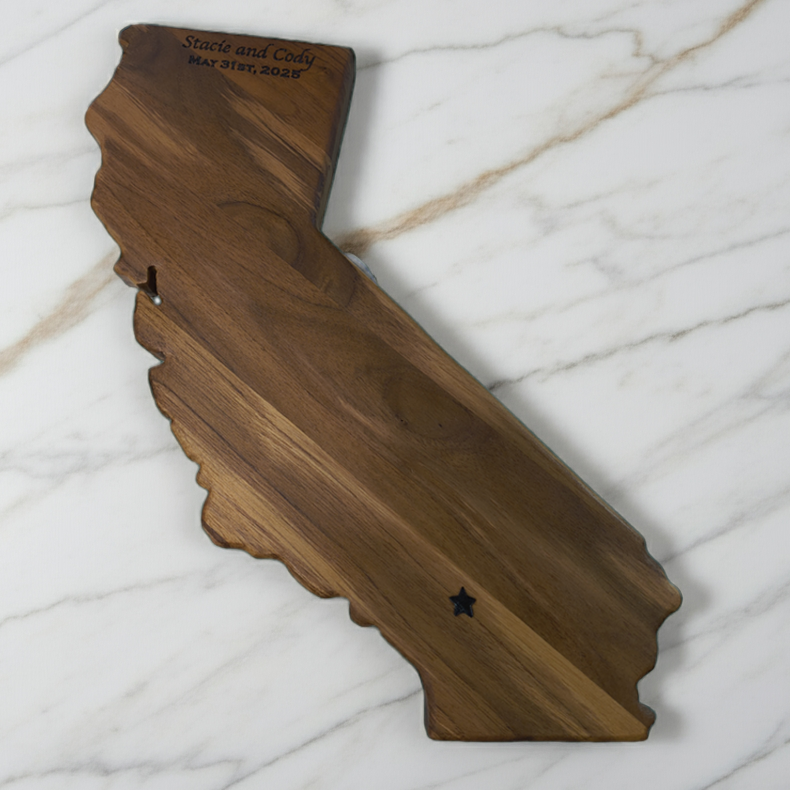 California state-shaped Teak Charcuterie or Cutting Board, Serving Tray, personalized - Image 10