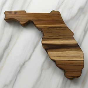 Florida state-shaped Teak Charcuterie or Cutting Board, Serving Tray, personalized