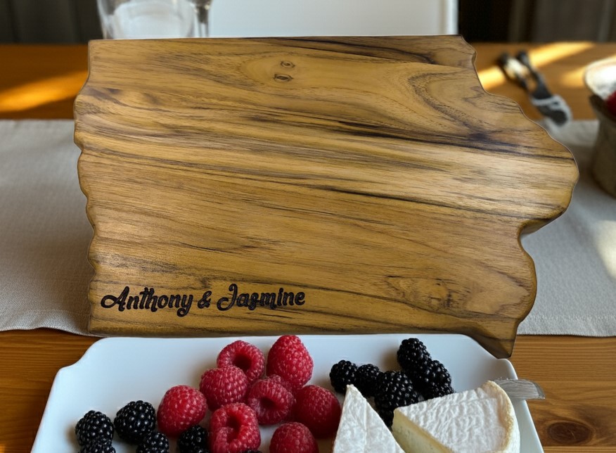 Iowa state-shaped Teak Charcuterie or Cutting Board, Serving Tray, personalized - Image 7