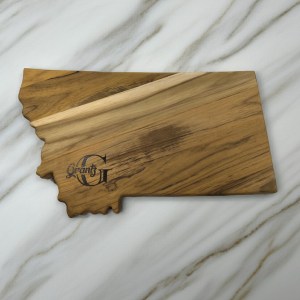 Montana state-shaped Teak Charcuterie or Cutting Board, Serving Tray, personalized