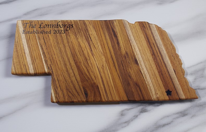 Nebraska state-shaped Teak Charcuterie or Cutting Board, Serving Tray, personalized - Image 7