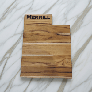 Utah state-shaped Teak Charcuterie or Cutting Board, Serving Tray, personalized