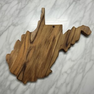 West Virginia state-shaped Teak Charcuterie or Cutting Board, Serving Tray, personalized
