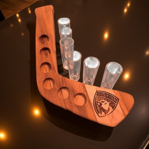 Personalized Teak Hockey Stick Shot Flight Board