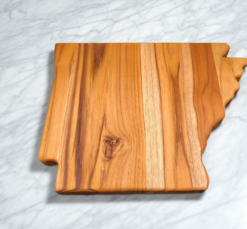 Arkansas state-shaped Teak Charcuterie or Cutting Board, Serving Tray, personalized