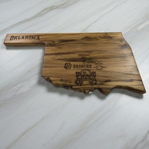 Oklahoma state-shaped Teak Charcuterie or Cutting Board, Serving Tray, personalized