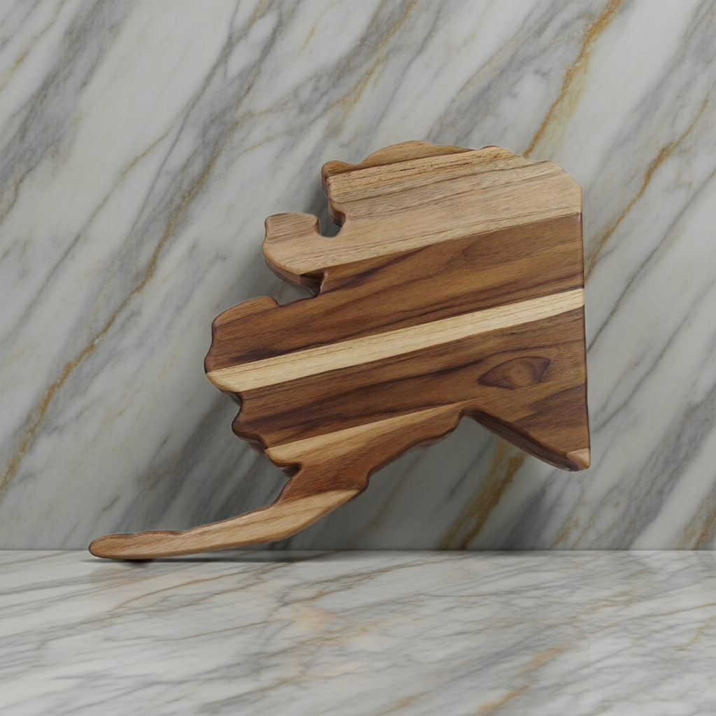 Alaska state-shaped Teak Charcuterie or Cutting Board, Serving Tray, personalized - Image 2