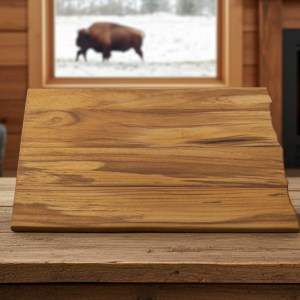North Dakota state-shaped Teak wood charcuterie board handcrafted by Great Moose Woodcraft